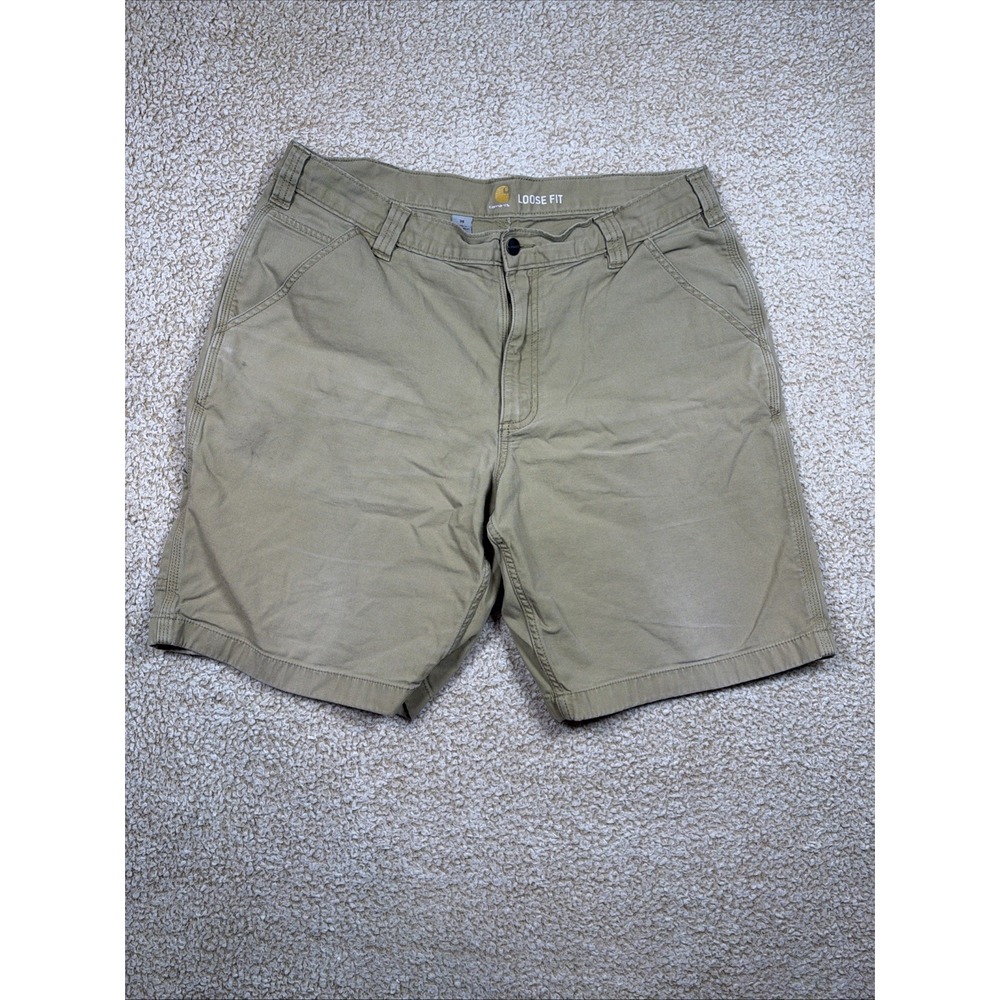 Carhartt Rugged Flex Loose Fit Canvas Rigby Shorts Men 36 Tan Stretch